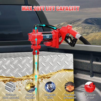 Fuel Transfer Pump, 12V / 20 Gpm, Explosion-Proof Fuel Pump with Elbow Connector, Diesel Transfer Pump, for Gasoline, Diesel, Kerosene, Ethanol & Methanol Blends, and Biodiesel