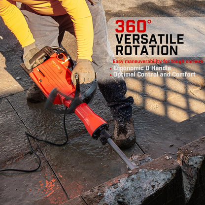 XtremepowerUS 2200W Electric Demolition Jack Hammer Concrete Floor Demo Breaker Cement Breaker Drill (Point Bull, Chisel & Shovel Bits) w/ Case