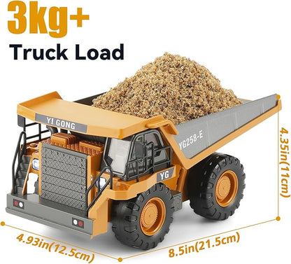 Remote Control Dump Truck RC Construction Vehicle for Kids with 9 Channel Metal Bed Light Sound &amp Rechargeable Battery Electric Transport Garbage Truck Toy for Toddlers Boys Girls Age 6+
