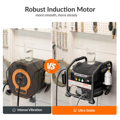 Giraffe Tools Crossfalls Retractable Pressure Washer Max, 3000PSI, 1.45GPM, 1800W Induction Motor, Wall Mounted Electric Power Washer with 50ft Pressure Hose, 4-Nozzles, Foam Cannon, Automatic Rewind