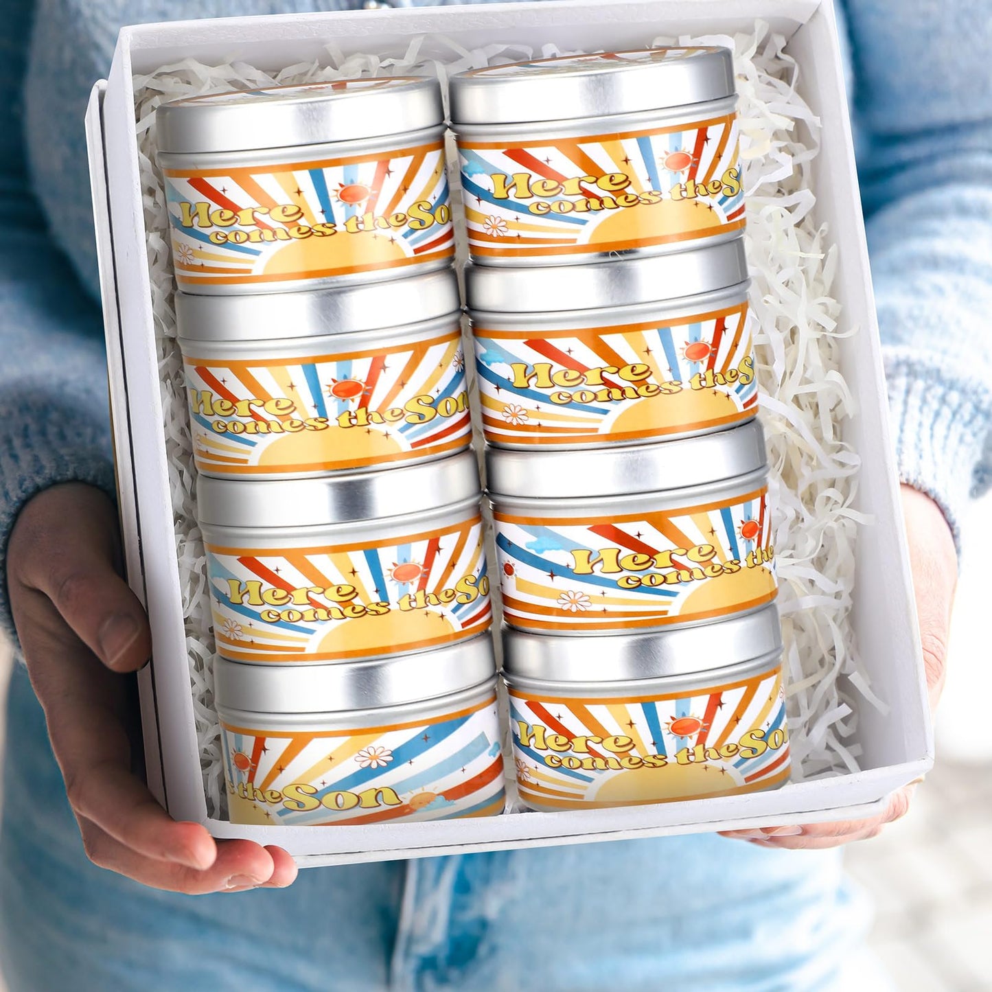 MTLEE 24 Pcs Here Comes The Son Baby Shower Party Favors Candles Lavender Scented Baby Shower Favors for Guests Rustic Tealights Candles Gender Reveal Return Gifts (1.2 oz, Yellow)