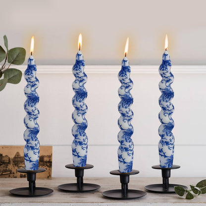 Twisted Candlesticks Spiral Taper Candles Odorless Candle Sticks Hand Printing Flowers Candlesticks Unscented Twirl Candles Easter Taper Candles for Home Dinner Decor Party Wedding Mother's Day Gifts
