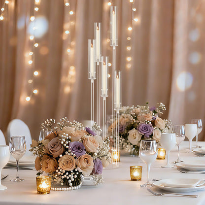 1pcs 45.7in Tall 5 Arm Acrylic Candelabra Centerpieces with Acrylic Shade for Table and Floor, Clear Candle Holders for Wedding Ceremony Birthday Party Home Decoration Fit 0.8in Candles (No Candle)