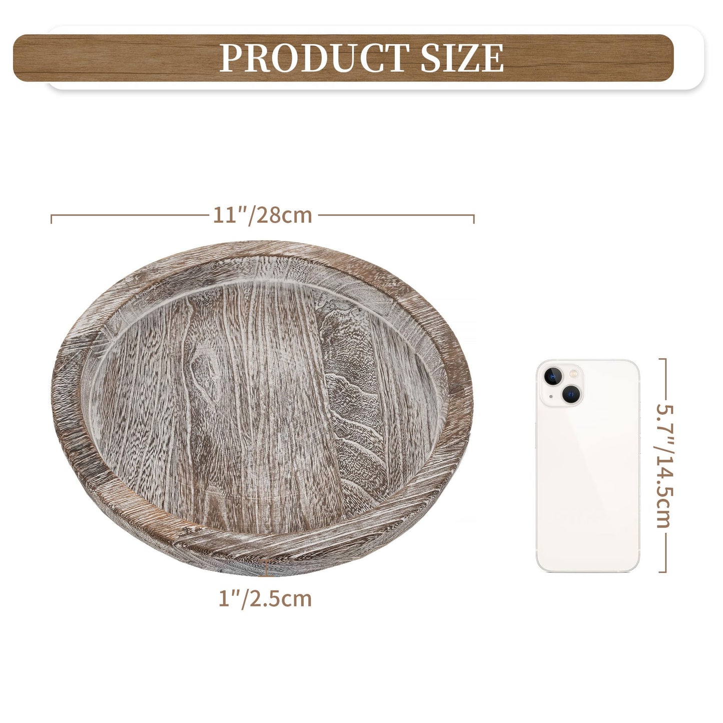 Hanobe Candle Plate Holder Tray: Round Wood Decorative Candle Plate - Rustic Farmhouse CoffeeTable Decor - Tealight Pillar Trays for Home Decor (Whitewash)