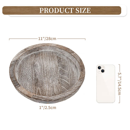 Hanobe Candle Plate Holder Tray: Round Wood Decorative Candle Plate - Rustic Farmhouse CoffeeTable Decor - Tealight Pillar Trays for Home Decor (Whitewash)