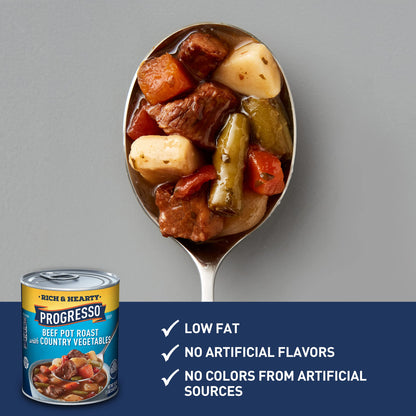 Progresso Beef Pot Roast with Country Vegetables Soup, Rich and Hearty Canned Soup, Gluten Free, 18.5 oz (Pack of 12)