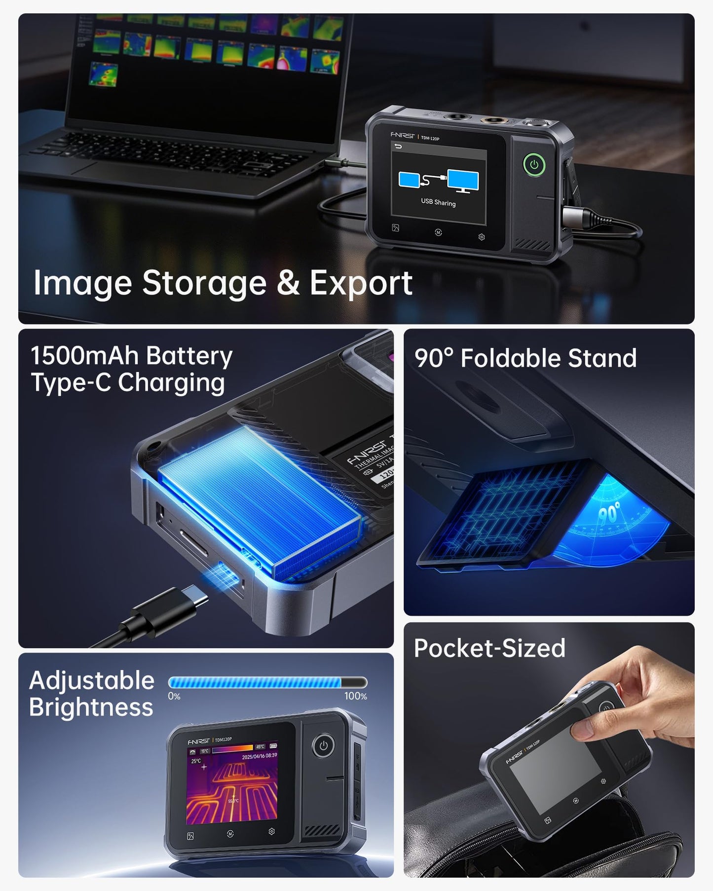 FNIRSI TDM-120 Thermal Imaging Camera, 120x90 IR Resolution, 2.8" Touchscreen Infrared Camera, -4°F to 752°F Temp Range, 25Hz Refresh Rate Handheld Thermal Imager for HVAC, Building & PCB Inspection