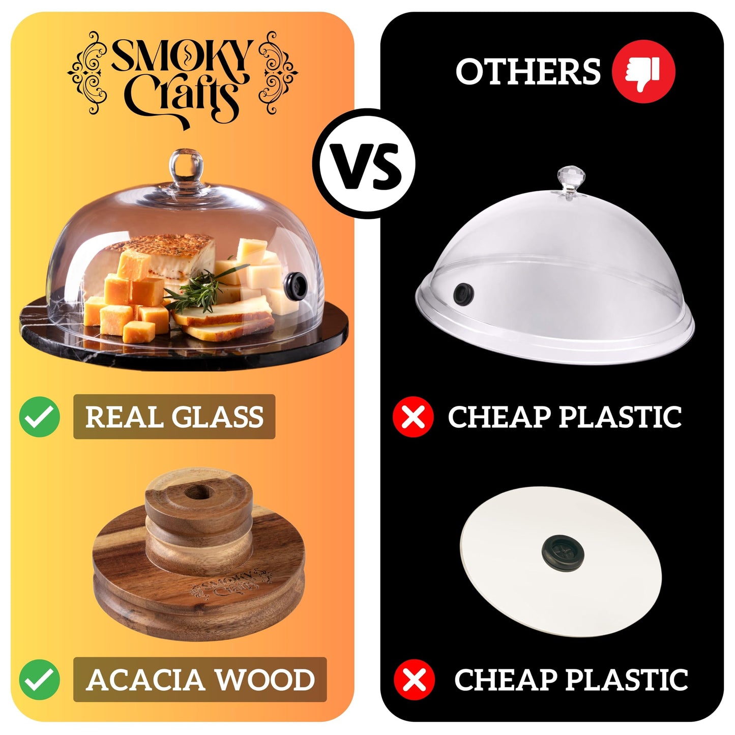 Smoky Crafts Food & Whiskey Smoker Kit with Updated Smoke Gun, 8" Glass Dome, Acacia Wood Top and Apple & Cherry Wood Chips - Old Fashioned Drink Smoker Kit