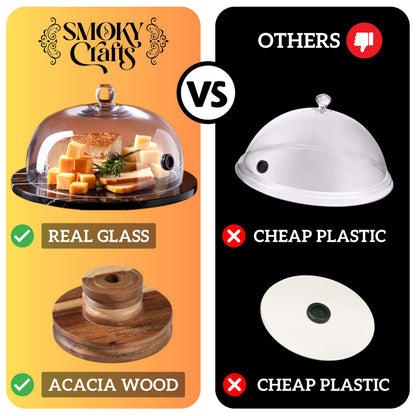 Smoky Crafts Food & Whiskey Smoker Kit with Updated Smoke Gun, 8" Glass Dome, Acacia Wood Top and Apple & Cherry Wood Chips - Old Fashioned Drink Smoker Kit