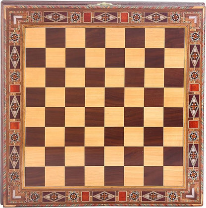 Egypt Pharaoh Antique Copper Figures Metal Chess Set for Adults Handmade Pieces and Natural Solid Wooden Chess Board with Pearl Design Around Board and Storage Inside King 3.4inc