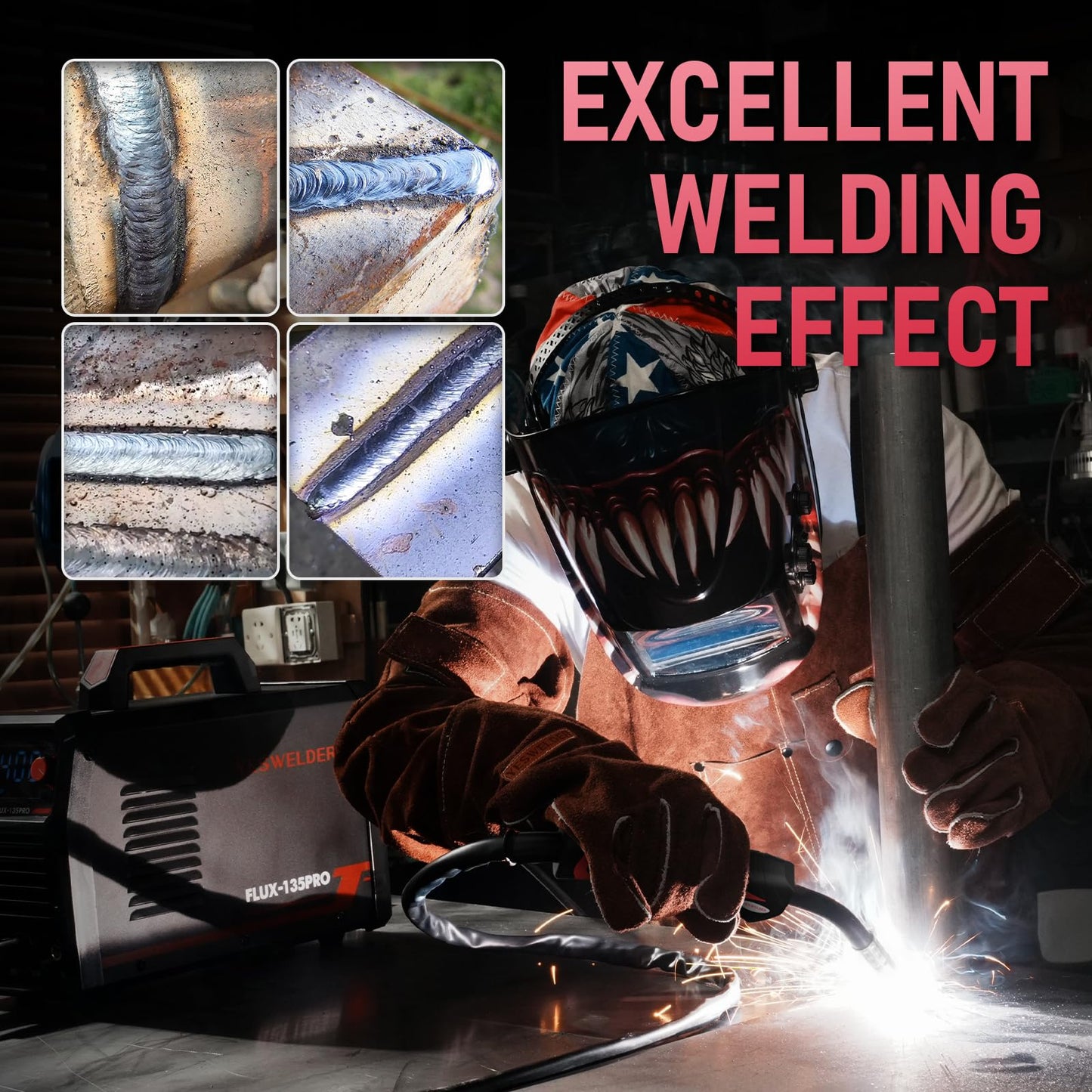 YESWELDER 135A MIG Welder, 110V Flux Core MIG/Lift TIG/Stick 3-in-1 Large LED Digital Display Welding Machine IGBT Inverter Welder