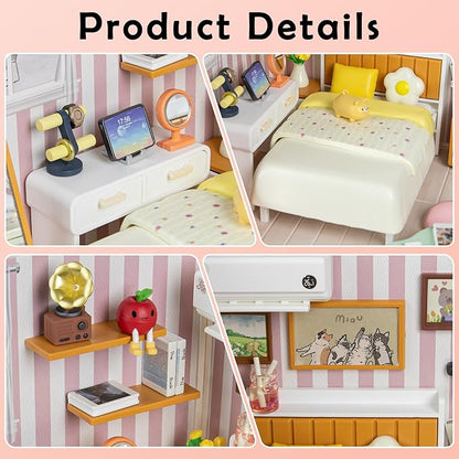 DIY Miniature House Kit Gift for Teens Mini Dollhouse with Roof &amp Dust Covers Light Furniture Creative Crafts for Adults for Mini Figures &amp Christmas Decor Gift Idea