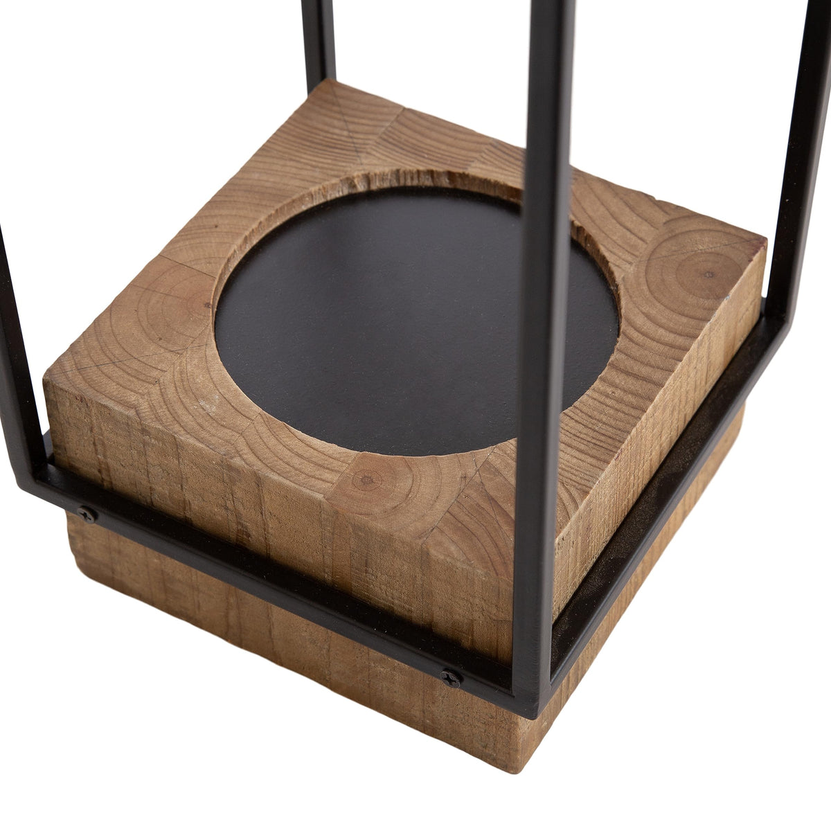 Kate and Laurel Brandt Farmhouse Two-Piece Candle Holder Set; 7 x 7 x 19; Hazelnut and Black; Transitional Wood and Metal Lantern Candle Holders for Fireplace Mantel Display