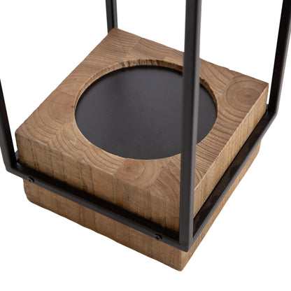 Kate and Laurel Brandt Farmhouse Two-Piece Candle Holder Set; 7 x 7 x 19; Hazelnut and Black; Transitional Wood and Metal Lantern Candle Holders for Fireplace Mantel Display