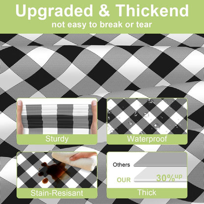 QIKSION Black Gingham Tablecloth Disposable 12 Pack, 54 x 108 Inch Black and White Checkered Table Cloth for Picnic, Outdoor BBQ Decorations, Birthday Party Supplies, Rectangle, Plastic Table Cover