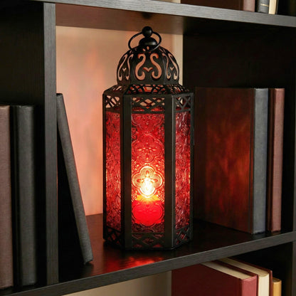 Vela Lanterns Candle Holder, Gothic Dark Academia Decor, Red Moroccan Lantern, Turkish Lamp, Whimsigoth Medieval Goth Accents, Hanging Centerpiece, Vampire Home Bathroom Decoration, Medium, 2-Pack