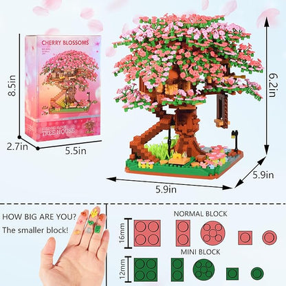 Cherry Blossom Tree Building Block Set Gift for Adults Cherry Bonsia Treehouse Micro Building Blocks Japanese Sakura Flowers House 2138PCS