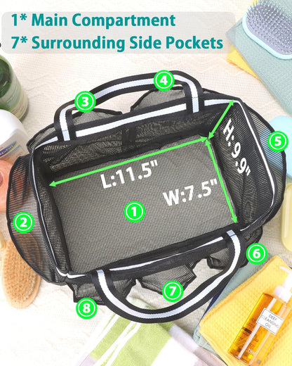 Skiennix XL Mesh Shower Caddy - Portable Shower Bag for College, Camping, Travel & Gym | Black