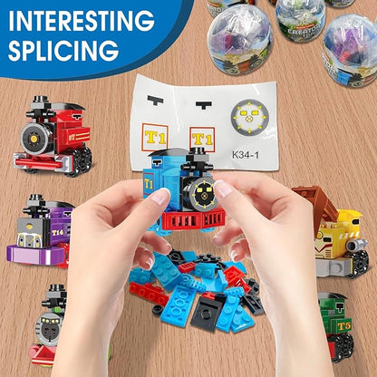 Mini Building Block Sets 12PCS Vehicle Train Toys Building Blocks 6 in 1 STEM Toys Eggs Building Sets Party Favors for Kids Goodie Bags Prizes/Birthday Gifts