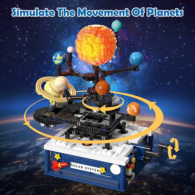 Solar System Building Sets with Light - Rotatable Space Exploration Building Toys with 9 Planets &amp Rocket Sets Science Astronomy Educational Gifts for Boys Girls Age 8+ Years Old Kids(775 PCS)