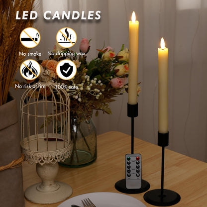 AFINETH Flameless Taper Candles with Rmote, 9.6" Real Wax Battery Operated Candles with 3D Wick, 3 Pack Led Flickering Candlesticks, Electric Candle for Home, Wedding, Party Decor, Ivory
