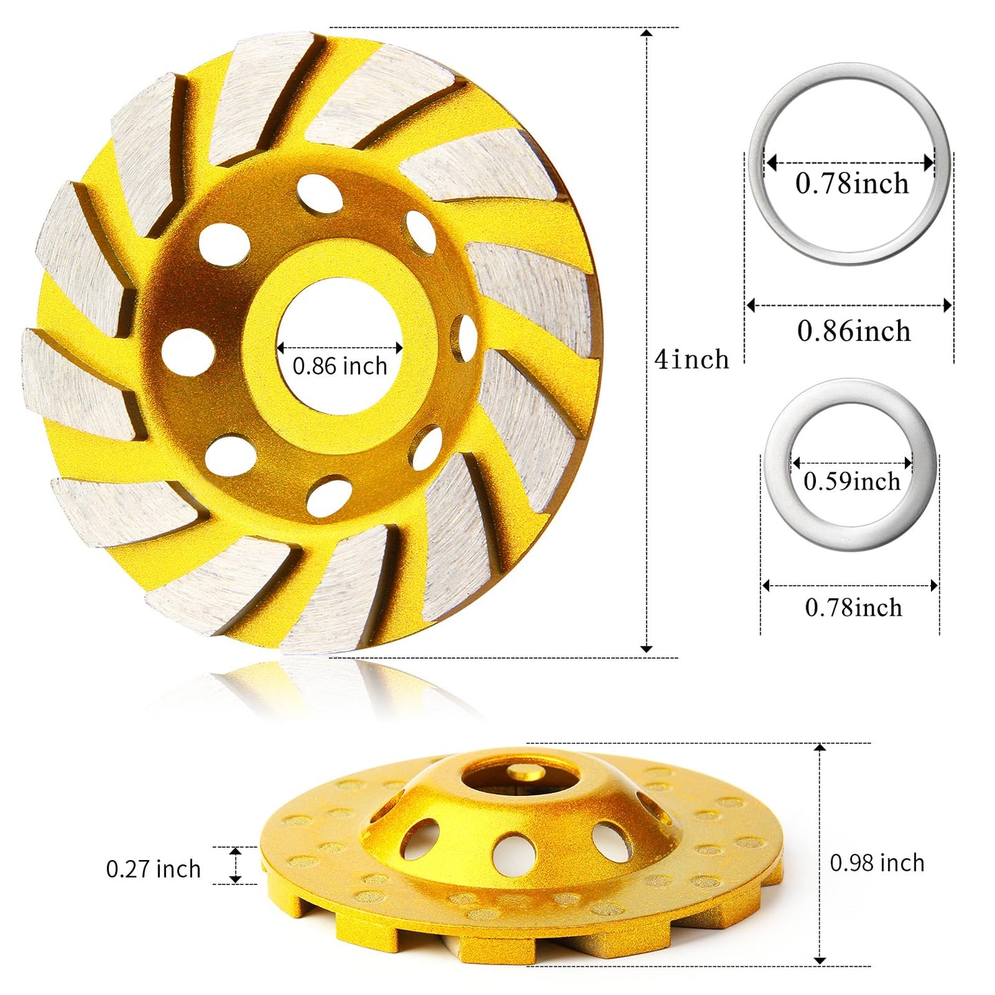 3 Pieces Diamond Cup Grinder 4 Inch Concrete Turbo Diamond Grinding Cup Wheel 12 Segs Heavy Duty Angle Grinder Wheels for Angle Grinder