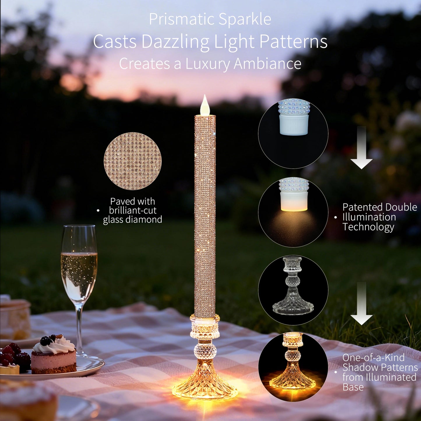 MISSTIME Flameless Taper Candles with Illuminated Crystal Glass Candle Holder - Remote Timer 2AA Battery Operated 500+ Hours Rose for Thanksgiving/Xmas Decor, Wedding Centerpiece (2 Pack)