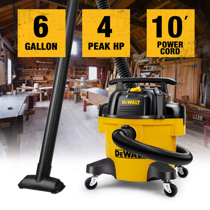 DEWALT DXV06P 6 Gallon Wet/Dry Vac + WORKSHOP WS17801A Vacuum Brush Attachment