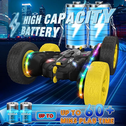 Remote Control CarRC Cars with Sides Light Strip and HeadlightsDouble Sided 360 Flips Rotating RC Stunt Car2.4Ghz All Terrain Toys for Ages 4-8 Kids Toy for Boys Birthday Gift(Black)