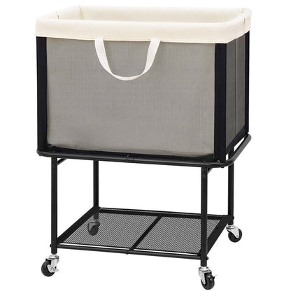 STO STO Rolling Laundry Hamper with Lockable Wheels, 29-Gallon (110L) Laundry Cart with Removable Canvas Bag, 2-Tier Clothes Basket Hamper with Shelf for Closet, Bedroom, Bathroom, Laundry Room
