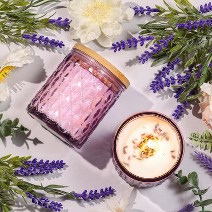 MATAHUM 2 Pack Lavender Scented Candles for Home Decor, 6.5oz Natural Soy Wax Aromatherapy Jar Candles, Lavender Candle for Relaxing Meditation, Birthday Housewarming Giftable for Women