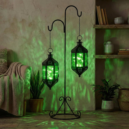 Vela Lanterns Hanging Moroccan Lamp - Exotic Decorative Patio & Porch Decor, Indoor Outdoor Tea Light Candle Lantern Holder with Chain (11" Medium, Green Glass, 2-Pack)