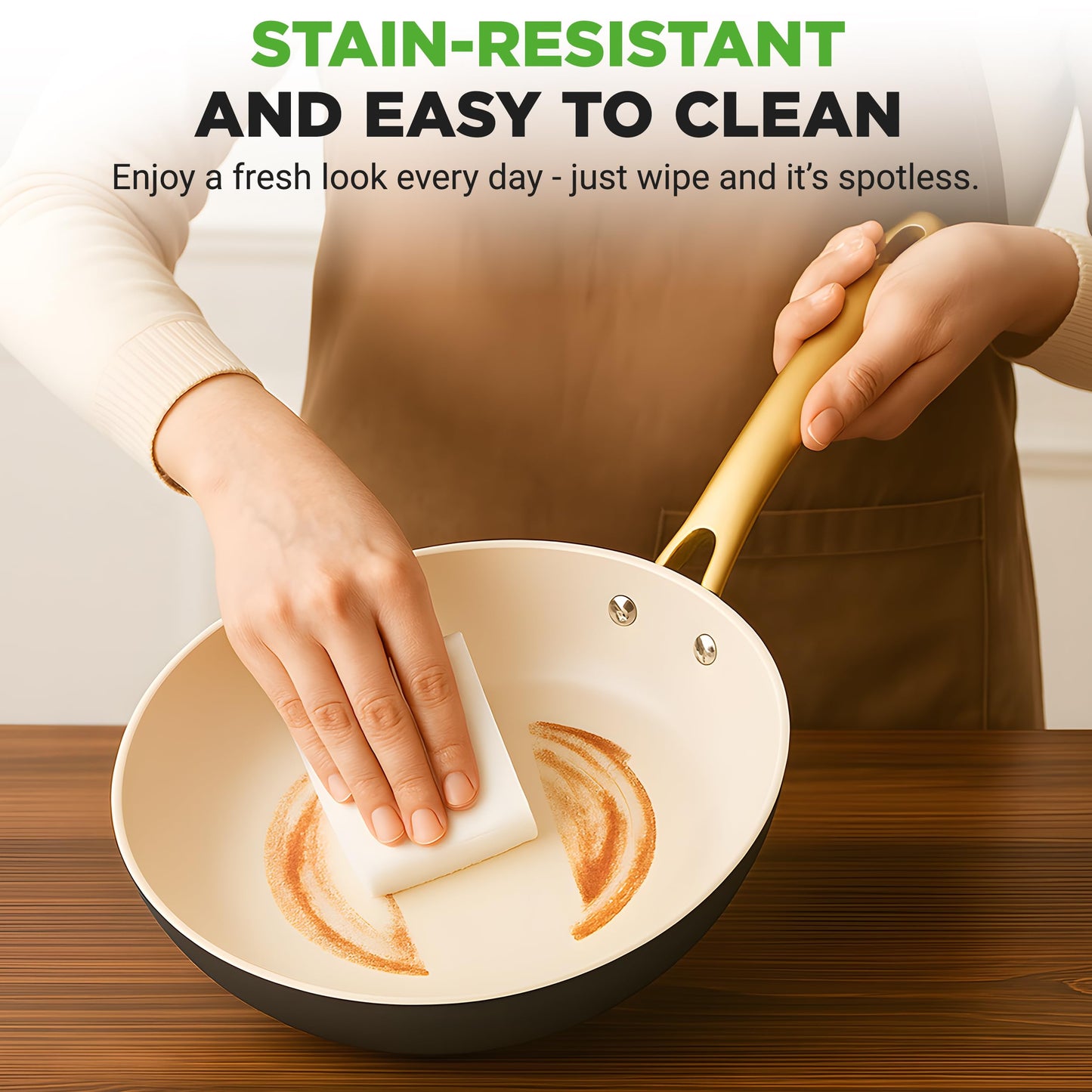 NutriChef 10-Inch Professional Ceramic Frying Pan - Medium Skillet with Golden Titanium Handle, Non-Stick Ceramic Coating, Stain-Resistant, Easy to Clean, Ideal for Home Cooking