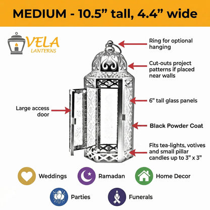 Vela Lanterns Candle Holder Gothic Decor Moroccan Candle Lantern, Whimsical Dark Purple Iron Hanging Lamp for Bedroom Table, Whimsigoth Witch Room Decor, Halloween Indoor Centerpiece, Medium 11.5"