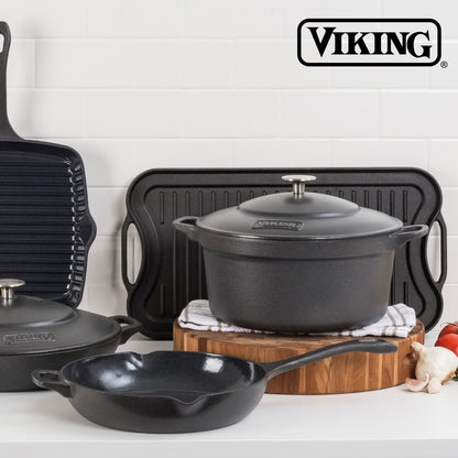 Viking Griddle, 20 Inch Reversible Cast Iron Grill Pan, Pre-Seasoned, Oven Safe, Induction Ready, Black