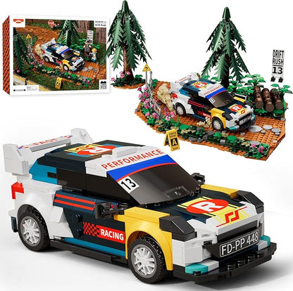Car Building Set Off-Road Racing Cars Buildings Blocks Sets for Adults Kids Miniature Vehicle Model w/ Forest Scene Modular Car Building Kit Toys Gift for Birthday HolidaysDrift Rush 1049PCS