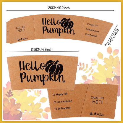 Whaline 36 Pack Fall Coffee Tea Cup Sleeves Thanksgiving Kraft Paper Sleeves for 12 and 16oz Cups Disposable Corrugated Cup Paper Jacket for Hot Chocolate Cocoa or Cold Beverage, 6 Design