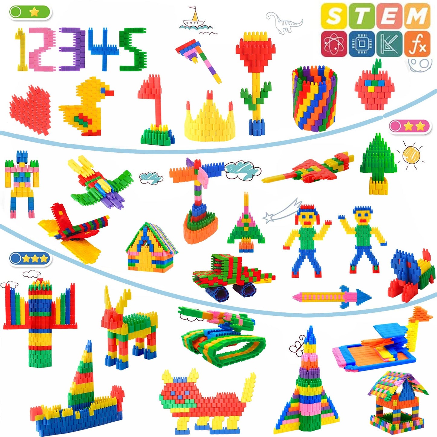FUBAODA Kids 600pcs Set Building Blocks Construction Toy - Learning Playset STEM Educational Kit Child Branin Development Preschool Kindergarten Toy