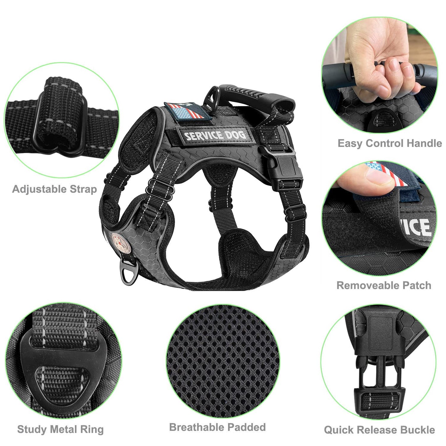 Cymiler Service Dog Vest,No-Pull Dog Harness and Leash Set,Adjustable Oxford Reflective Service Dog Vest Harness with Handle for Outdoor Walking Training,Easy Control for Small Medium Large Dogs