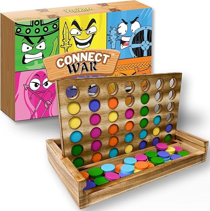 Connect War - 4 in a Row Table Top Game for 2-6 Players Handcrafted Wooden Games for Family and Group Play Four in a Row Wood Game