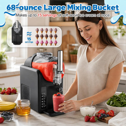 Soft Serve Ice Cream Slushie Machine - 68 oz Slushy Machine for Home, 2-In-1 Soft Ice Cream Maker with 6 Pre-Set Modes, No Ice Needed Frozen Drink Machine for Margarita, Milkshake, Frappés (B2)