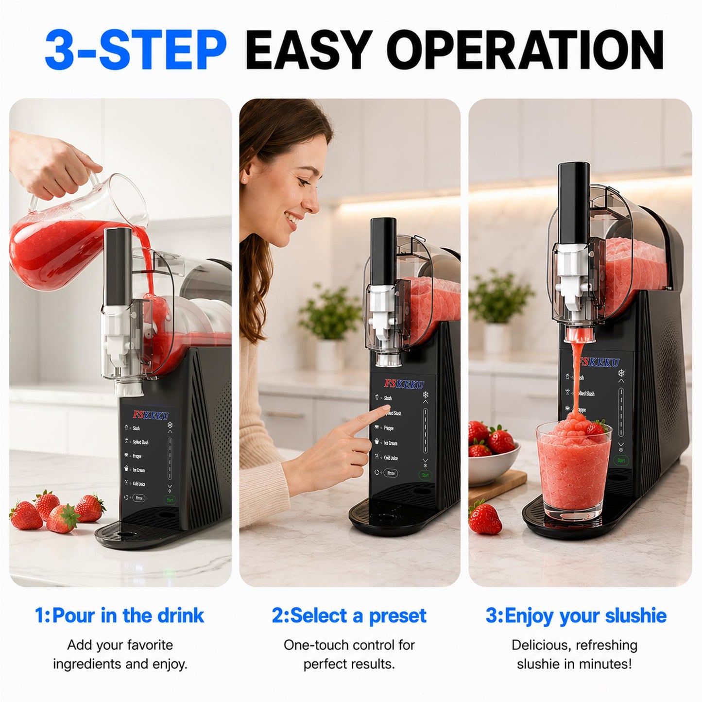 85oz Slushy Maker Machine for Home, Slushie Machines No Ice Needed Countertop with 5 Presets, Auto-Clean, Frozen Margaritas, Cocktails, Frappés, Smoothies, Milkshakes Summer Parties Gifts