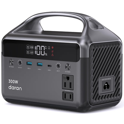 DaranEner Portable Power Station, 300W (Surge 600W) 192Wh Power Bank with 110V AC Outlet, LiFePO4 Battery for Home Emergency, Camping, Travel,& Outdoor Electronics(Option Solar Generator)