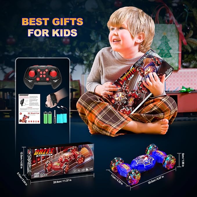 Remote Control Car Gesture Sensing RC Stunt Car 4WD Transform Off-Road Vehicle for 360° Rotation &amp Drift 2.4GHz Hand Controlled Twister Cars RC Cars Toys for Kids Boys Girls Birthday Gift Age