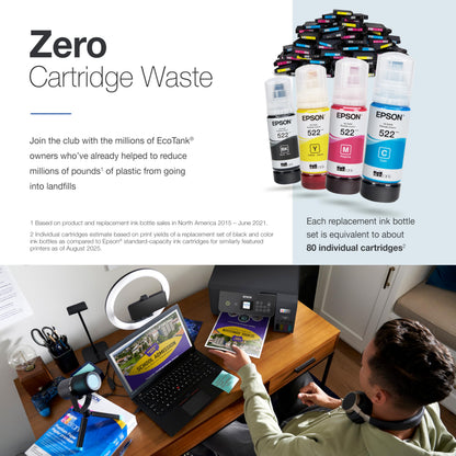 Epson EcoTank ET-2800 Wireless Color All-in-One Cartridge-Free Supertank with Scan and Copy, The Ideal Basic Home Printer - Black