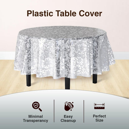 Exquisite Lace Table Cloth Round Table Plastic 12-Pack Lace Tablecloth 84 | White Floral Tablecloth Disposable | Wild Flower Party Decorations & Party Supplies