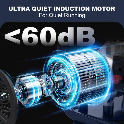 Stealth Air Compressor 2 Gallon, 3/4 HP Oil-Free Compressor, Less than 60dB Ultra Quiet Electric Air Compressor,Max 125 PSI Pressure for Tire Inflation,Nailing,Home DIY Project(SAQ-1234)