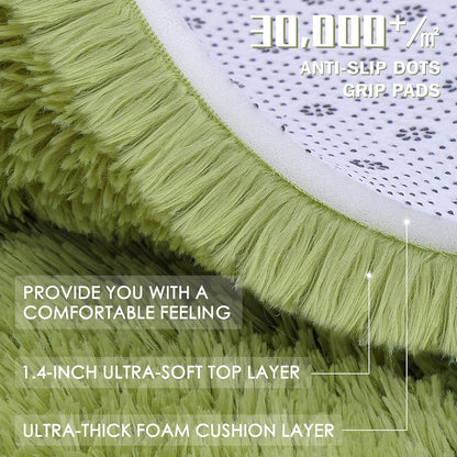 OLANLY Machine Washable 2x4 Runner Rugs - Soft Fluffy Shaggy Indoor Carpet for Bedroom & Hallway | Grass Green