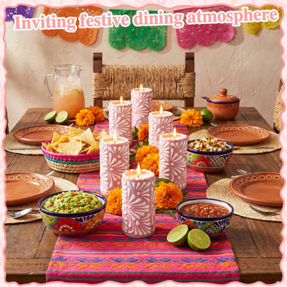 Lounsweer 4 Set Cielito Lindo Party Decorations Mexican Tequila Candle Talavera Mugs Candle for Fiesta Cinco De Mayo Birthday Bridal Shower Bachelorette May 5th Party Home Decor(Pink)