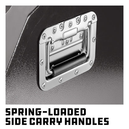 Powerbuilt 26 Inch Portable Slant Front Rapid Toolbox Tiered Stairstep Tool Holders, 16 Gauge Steel, Chrome Hardware, Weather-Resistant Lockable Polymer Lid, Grey, 240111